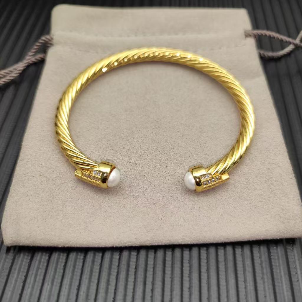 Cable Bracelet with Pearls & Diamond Accents  5mm