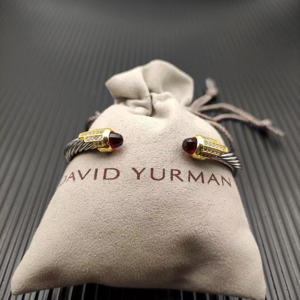 Cable Bracelet with Rhodolite Garnet & Diamond Accents  5mm