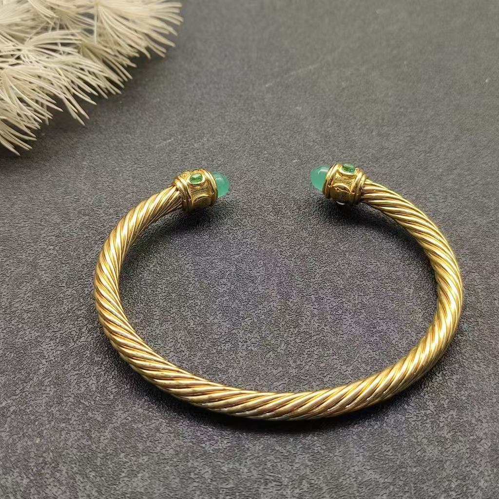 Renaissance® Classic Cable Bracelet Sterling gold with 14K Yellow Gold, blue Topaz and Lapis, 5mm