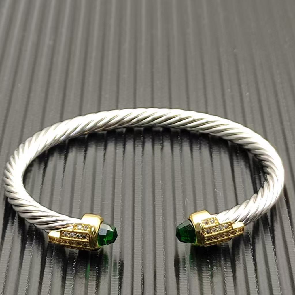 5mm Cable Bracelet with Dark Peridot & Diamond Accents