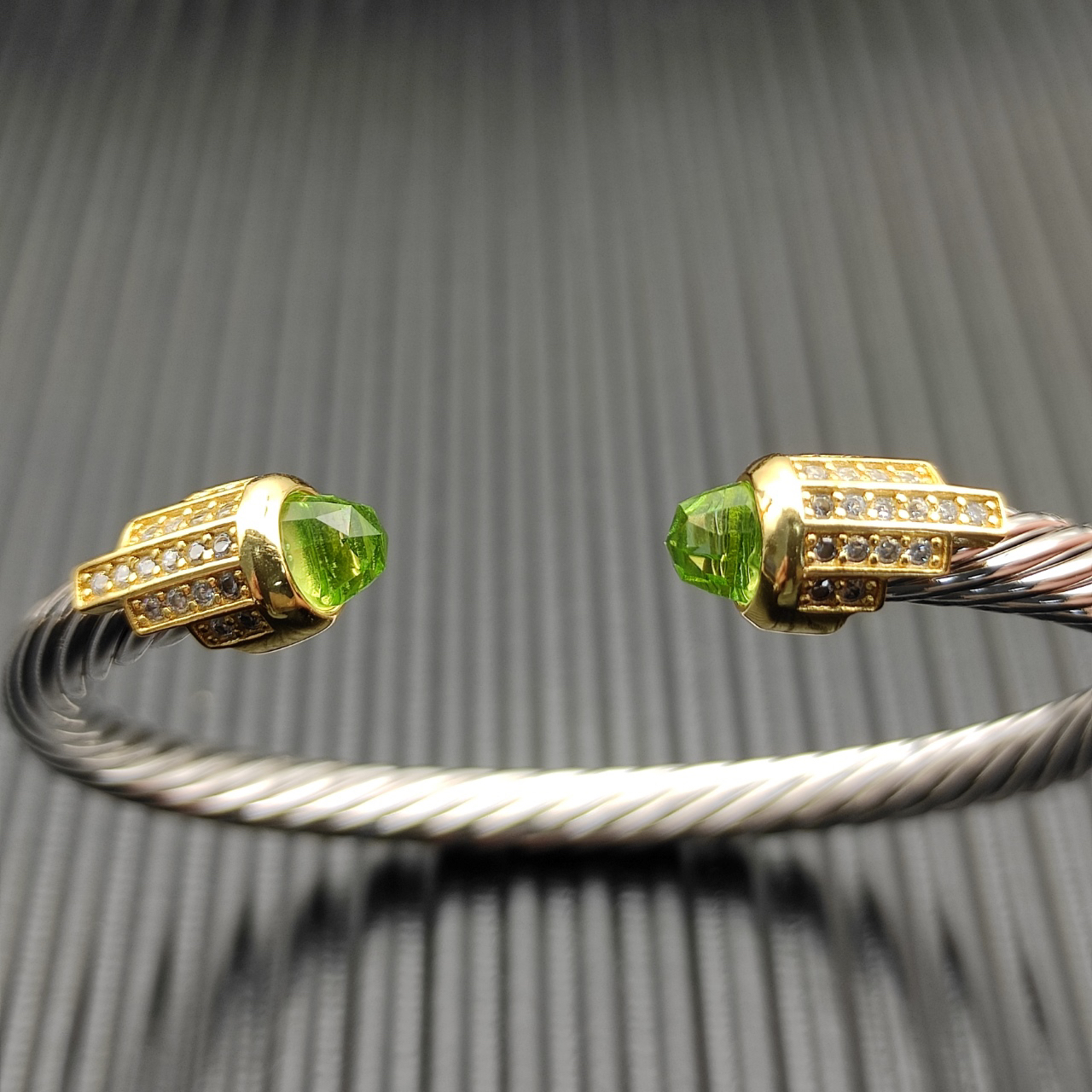 5mm Cable Bracelet with Light Green Topaz & Diamond Accents