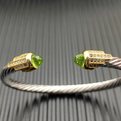 5mm Cable Bracelet with Light Green Topaz & Diamond Accents