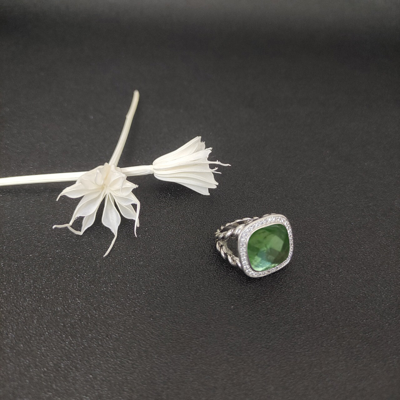 Albion® Ring Sterling Silver with Prasiolite and Diamonds, 14mm