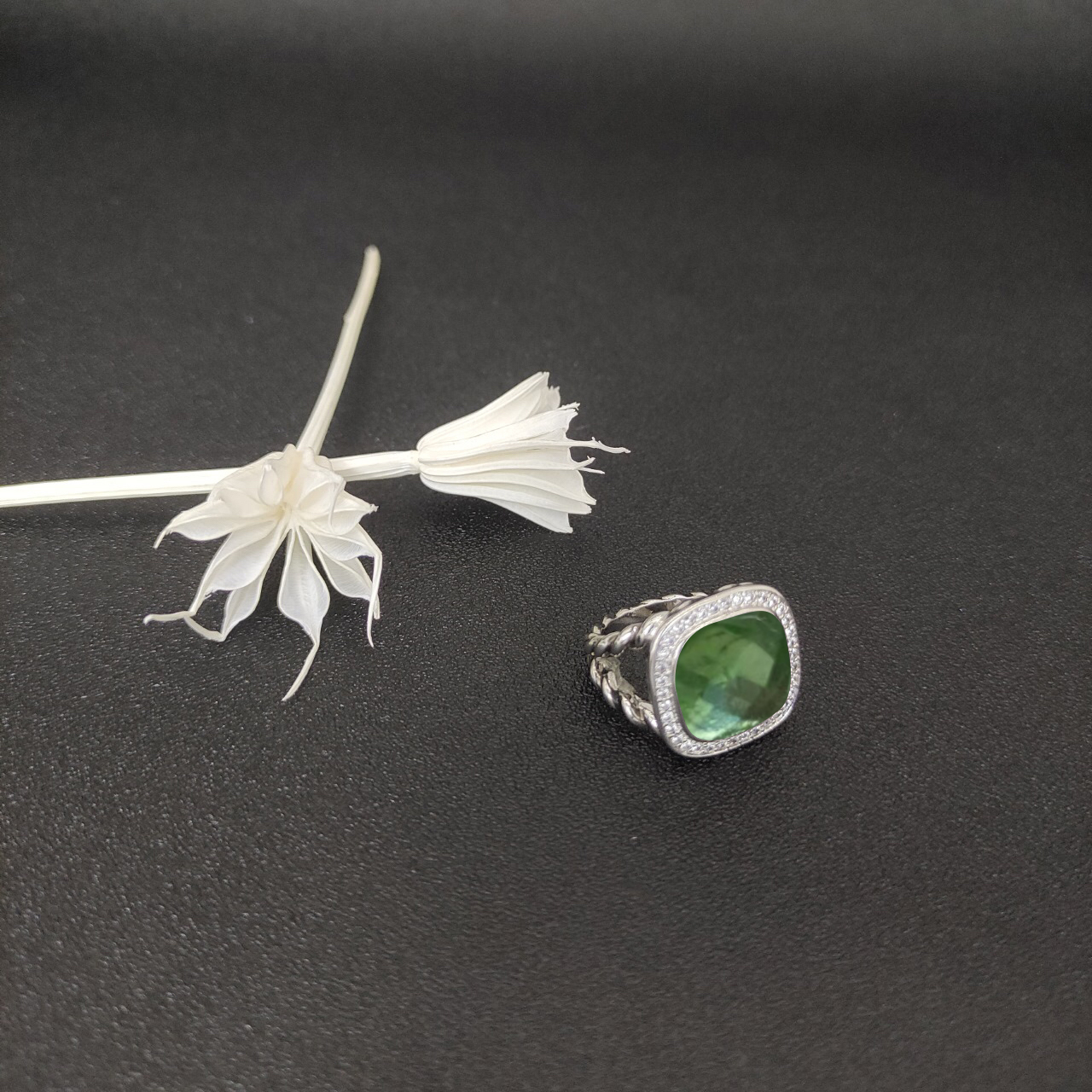 Albion® Ring Sterling Silver with Prasiolite and Diamonds, 14mm