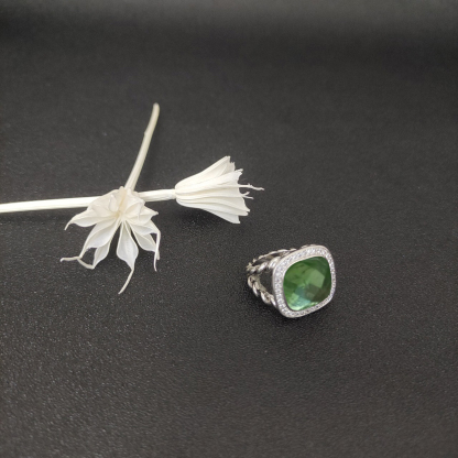 Albion® Ring Sterling Silver with Prasiolite and Diamonds, 14mm