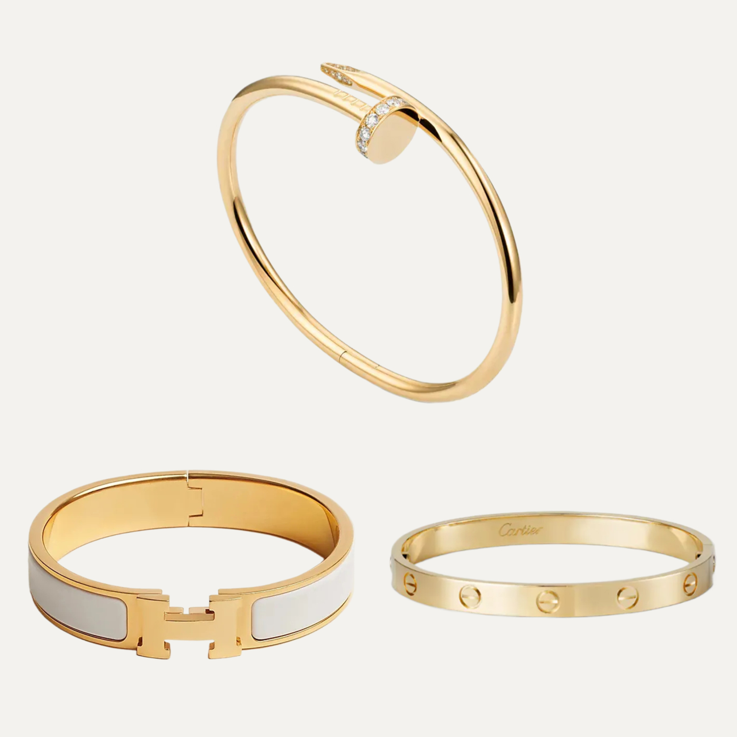 3-Piece Iconic Bracelet Stack: LOVE, Juste un Clou & Clic H