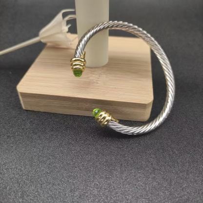 Classic Cable Bracelet Sterling Silver with Peridot and Diamonds, 5mm