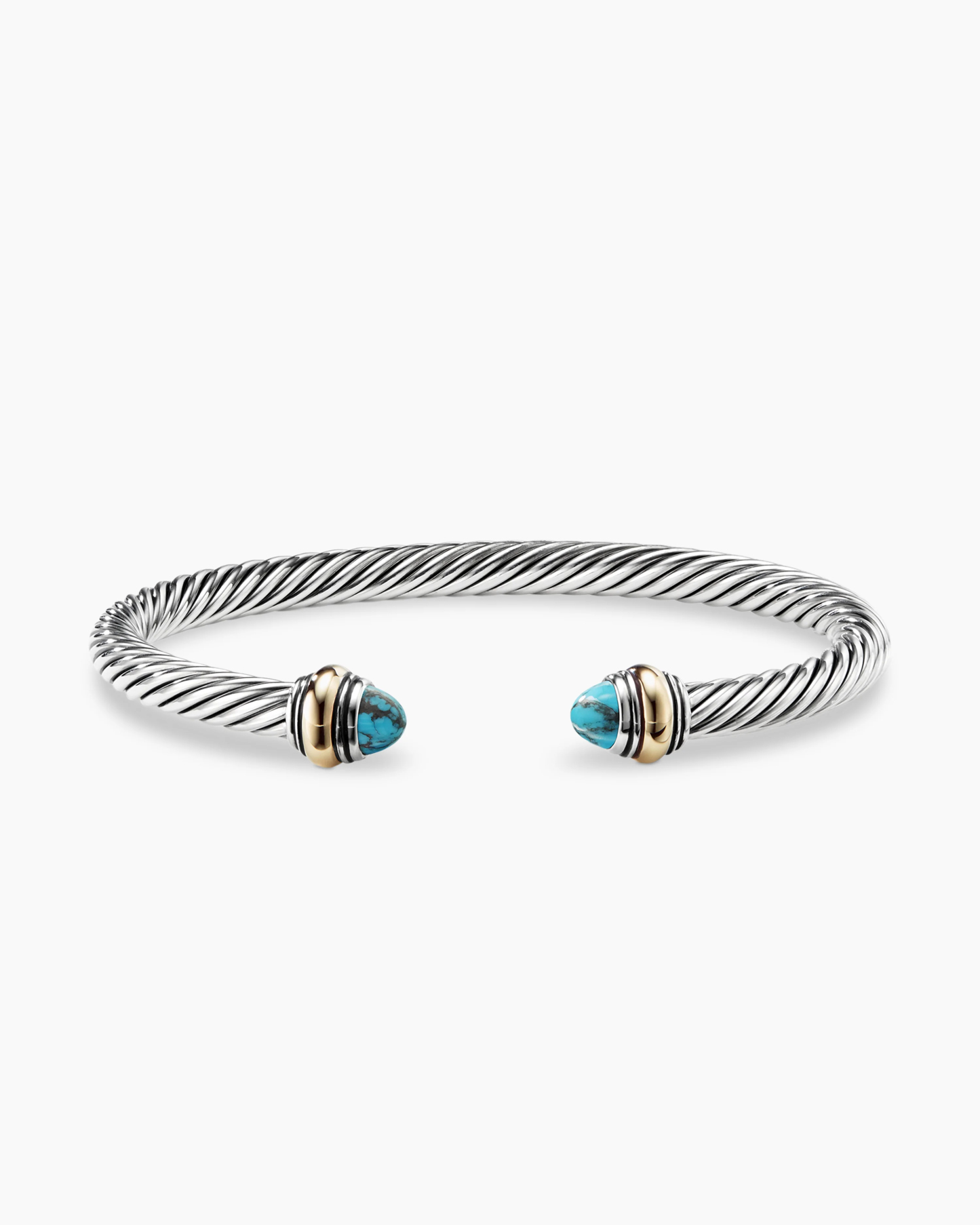 Classic Cable Bracelet Sterling Silver with 14K Yellow Gold and Turquoise, 5mm
