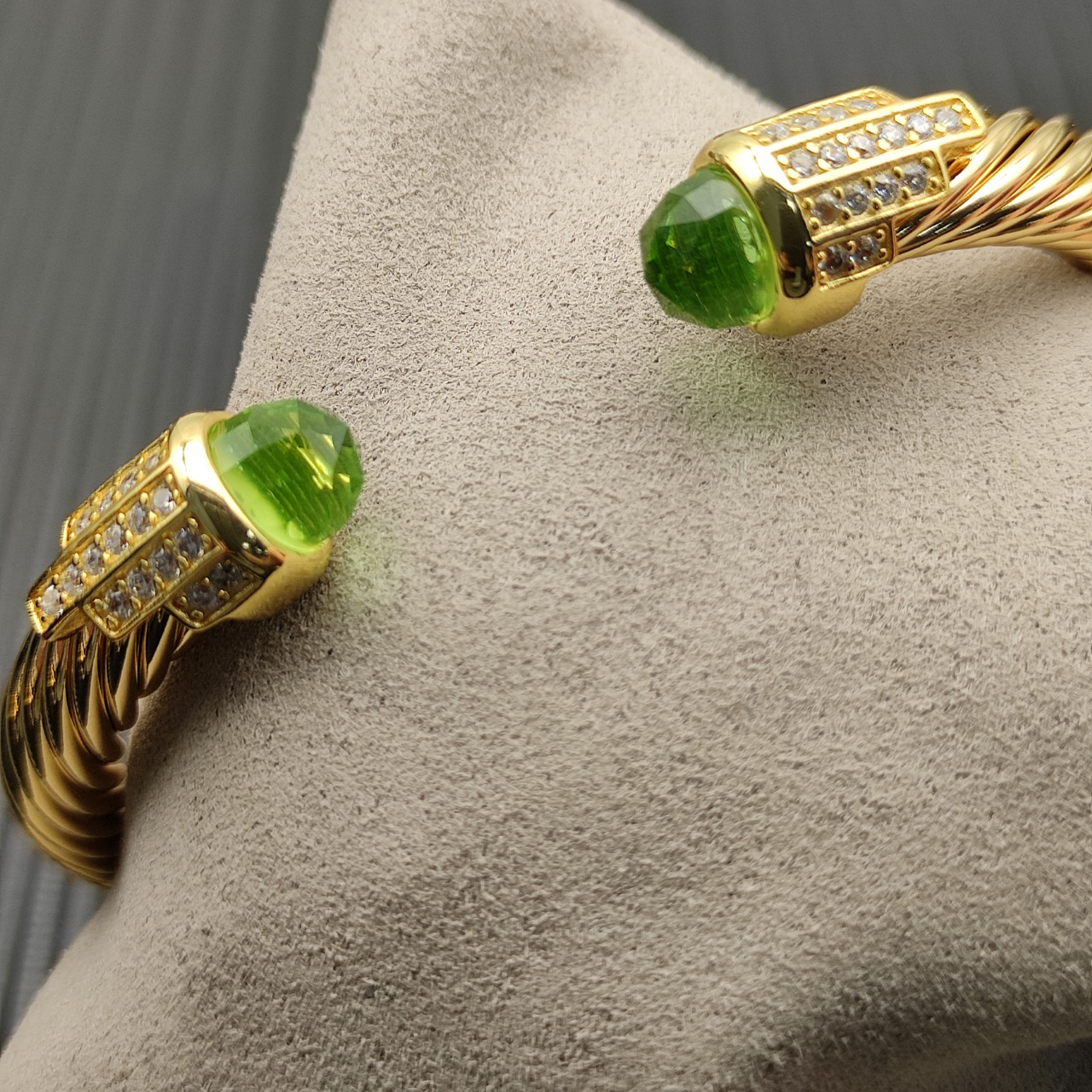 7mm Cable Bracelet with Light Green & Diamond Accents