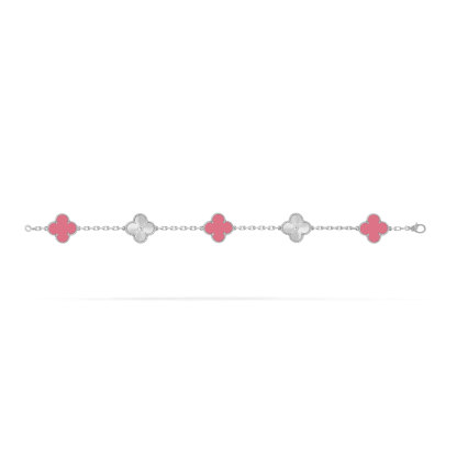 Vintage Alhambra bracelet, 5 motifs 18K white gold Agate