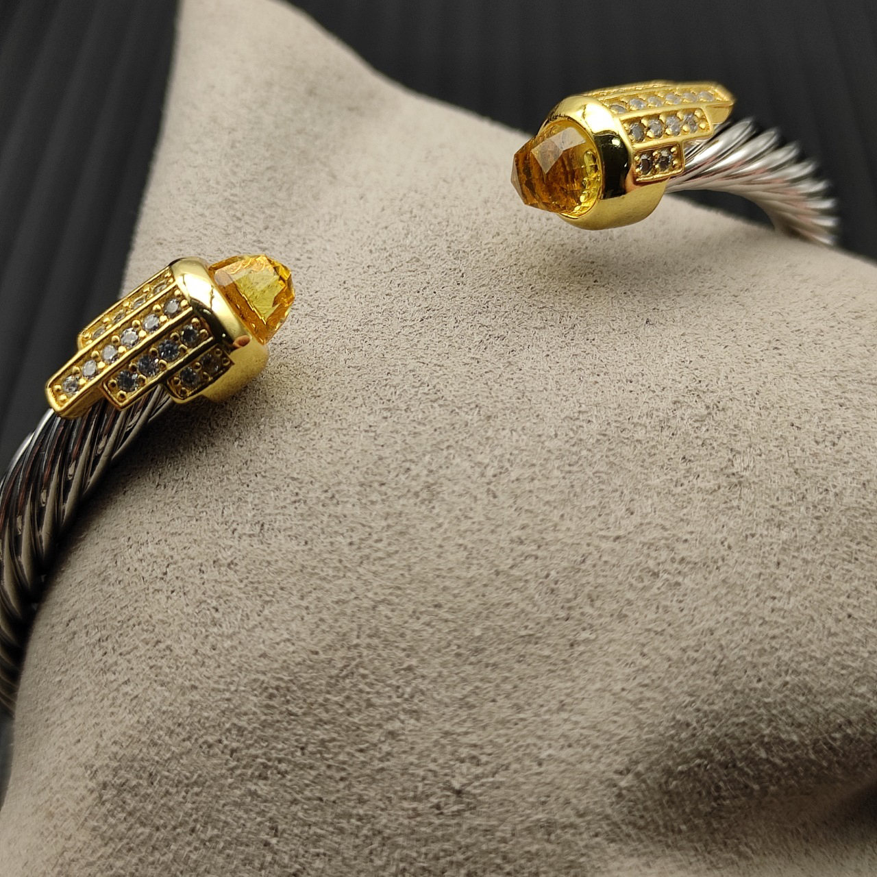 5mm Cable Bracelet with Yellow Topaz & Diamond Accents