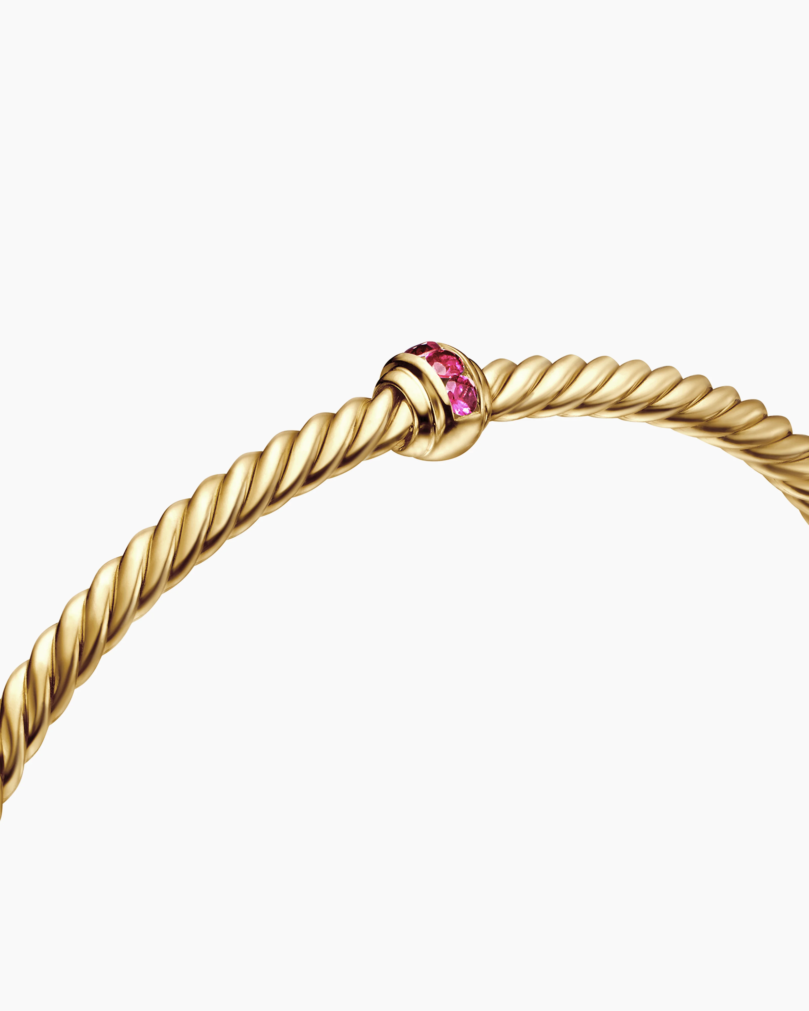 Classic Cablespira® Station Bracelet 18K Yellow Gold with Pavé Rubies, 3mm