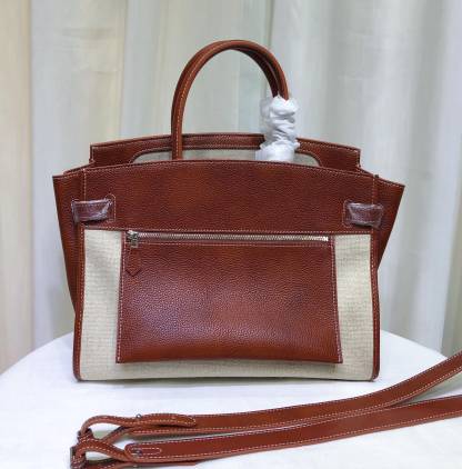 Leather Saddle Bag With Contrast Stitching, Exterior