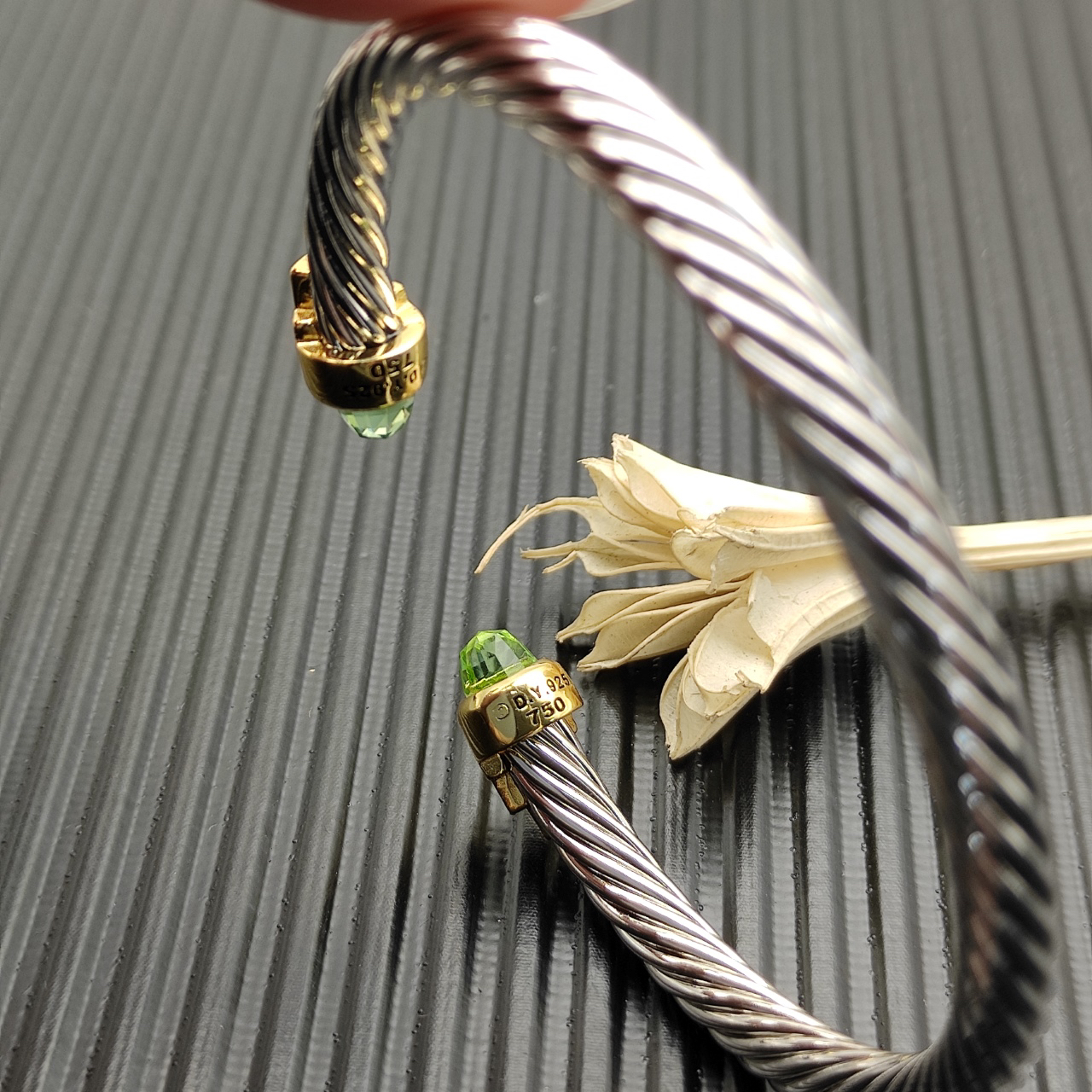 5mm Cable Bracelet with Light Green Topaz & Diamond Accents