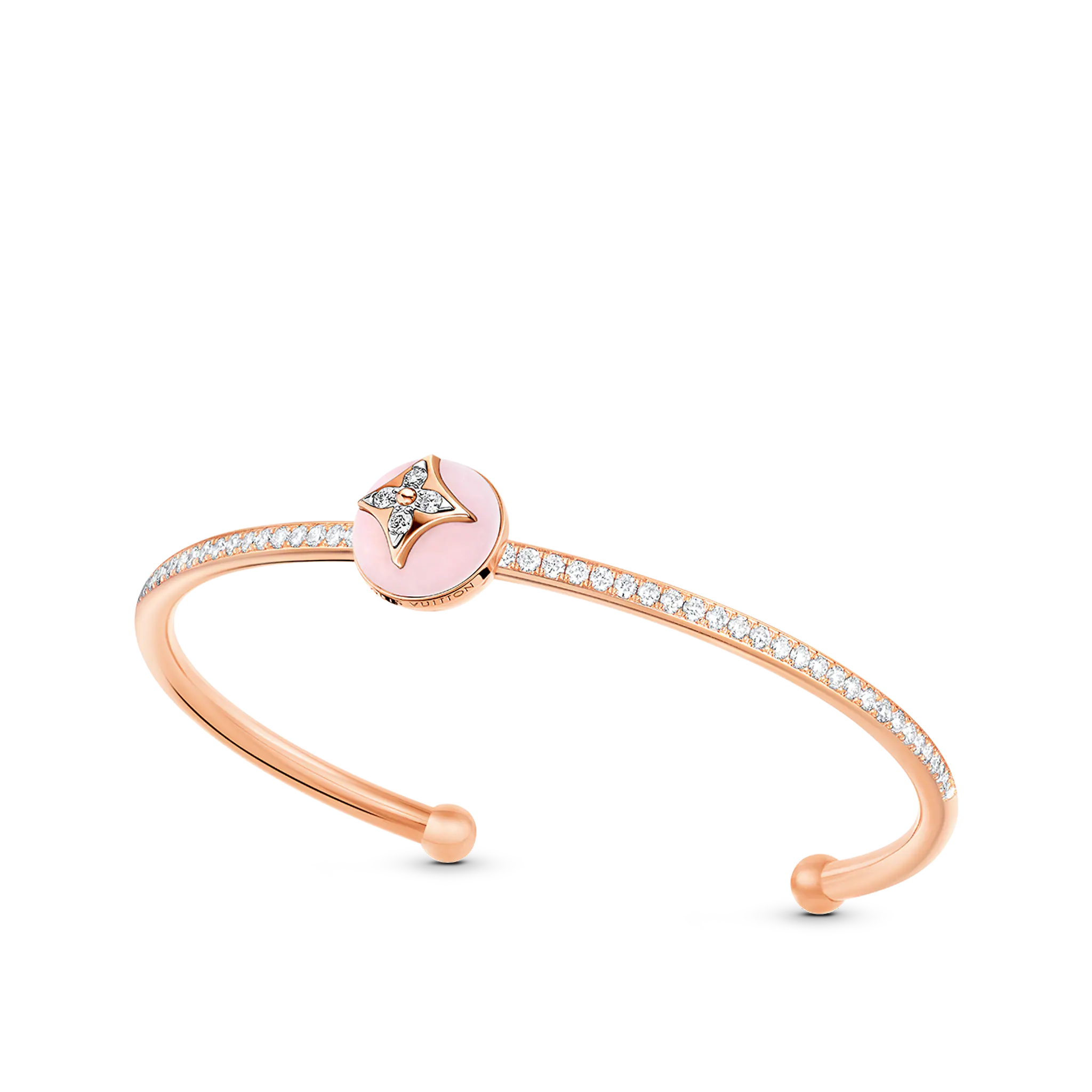 B Blossom Open Bangle, Pink Gold, White Gold, Pink Opal And Diamonds