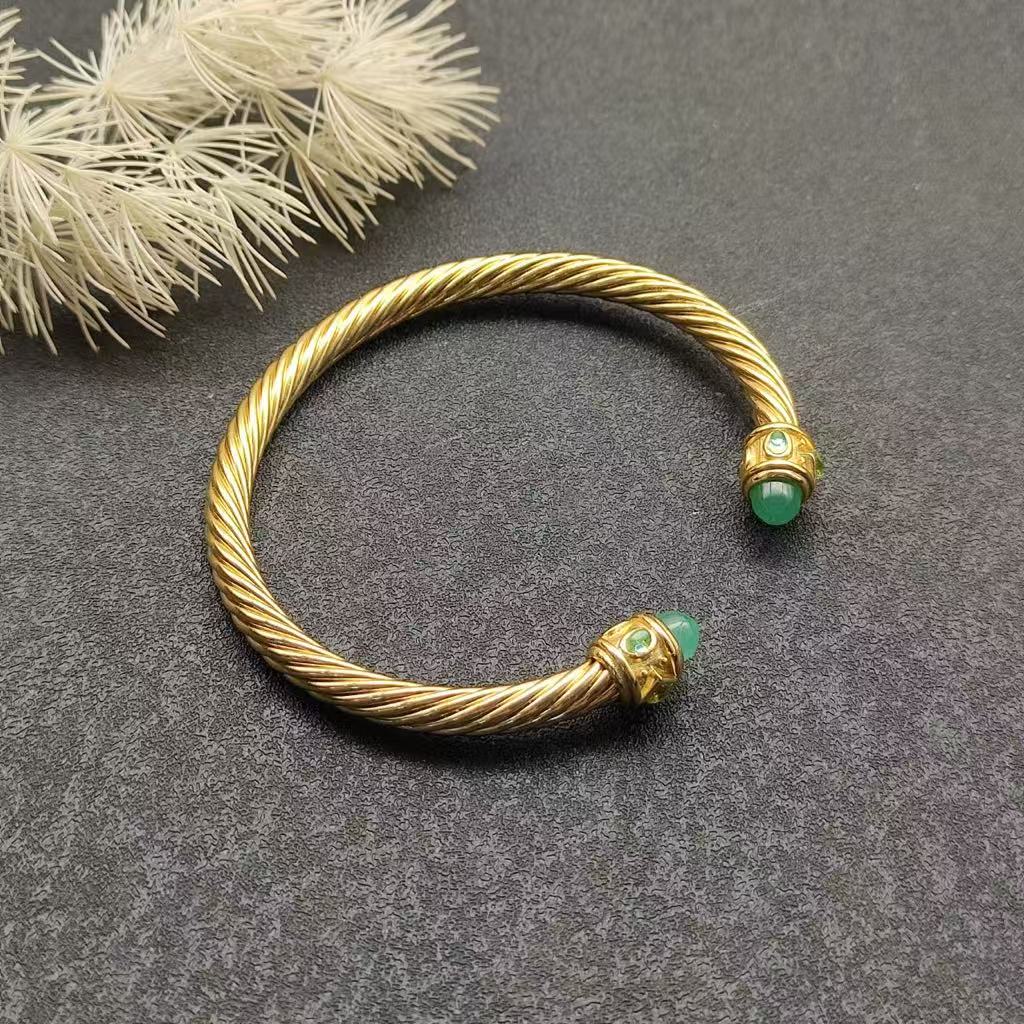 Renaissance® Classic Cable Bracelet Sterling gold with 14K Yellow Gold, green Topaz and Lapis, 5mm