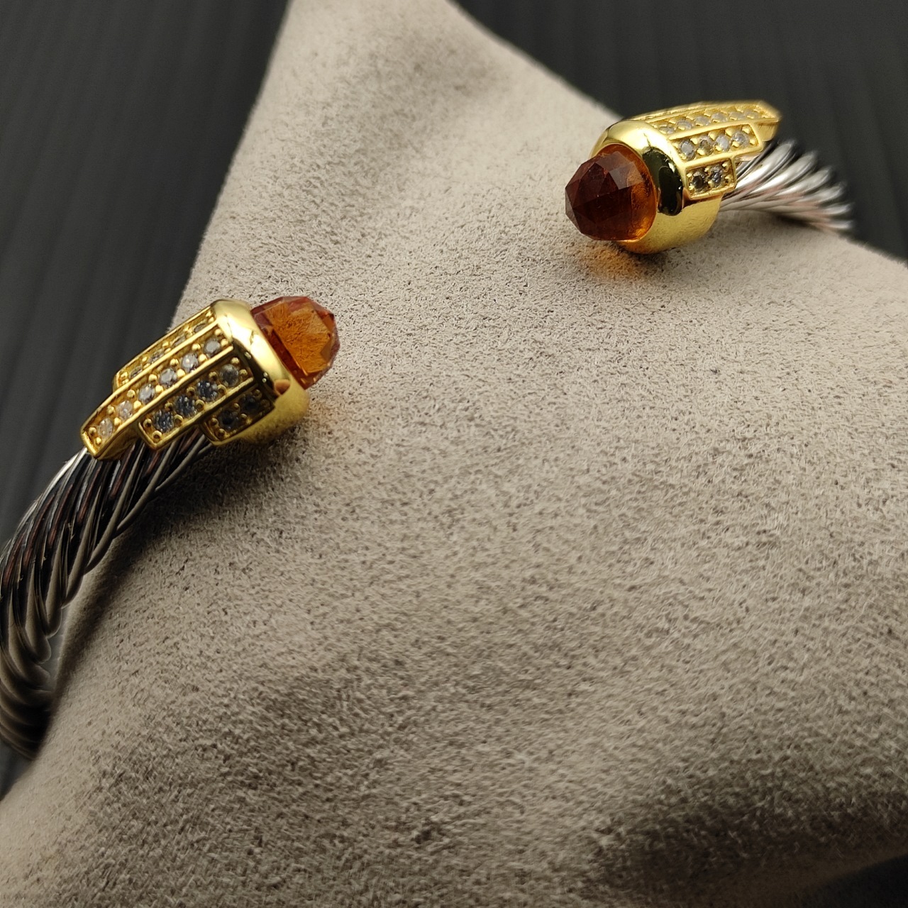 5mm Cable Bracelet with Champagne Topaz & Diamond Accents