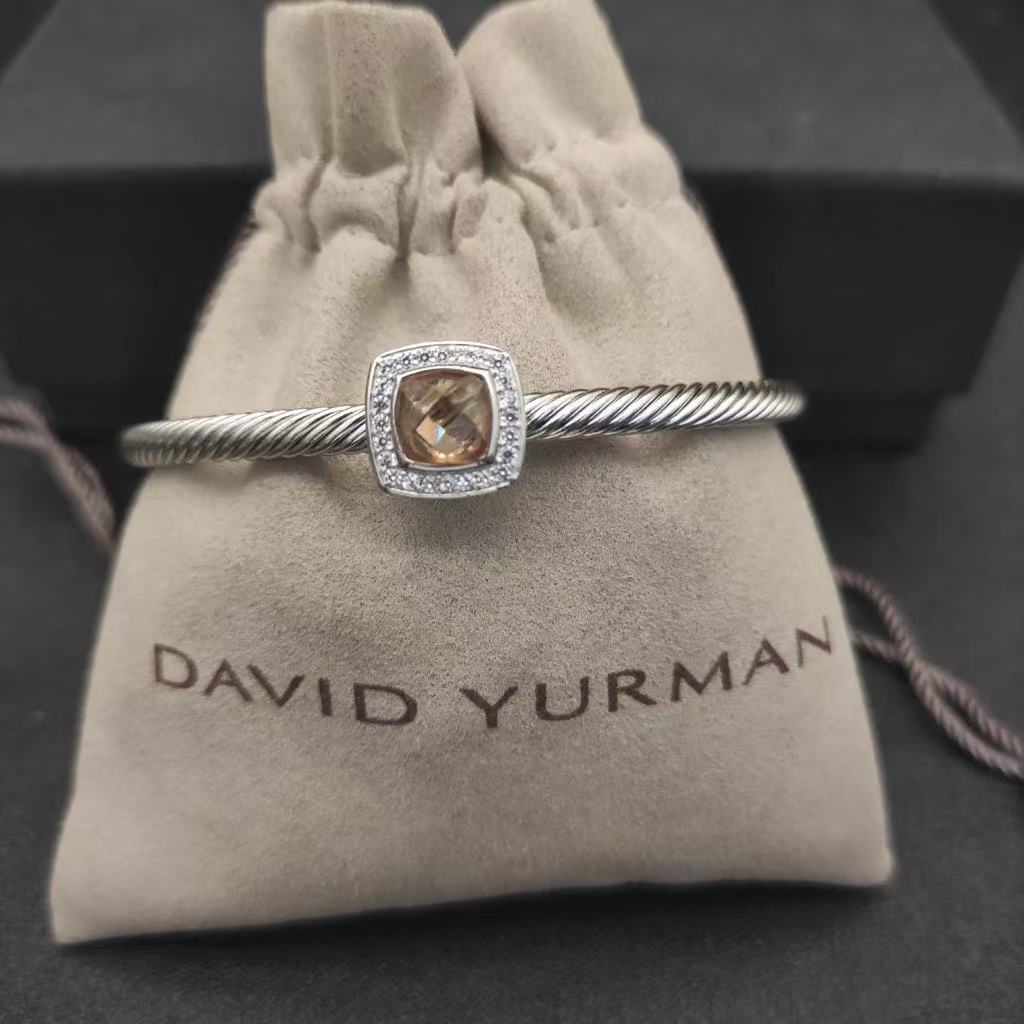 Cable Classics Bracelet, Champagne Diamonds and Bead Detail, Sterling Silver, 3mm