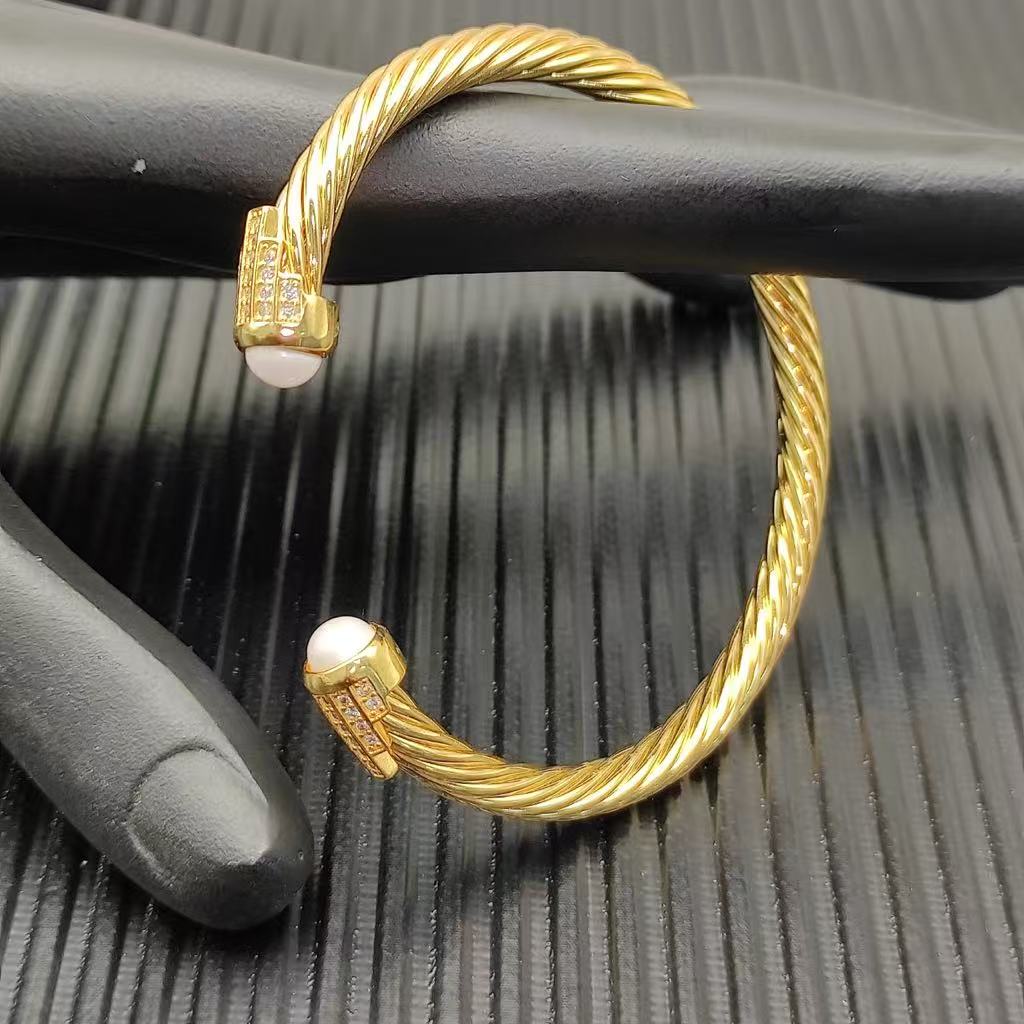 Cable Bracelet with Pearls & Diamond Accents  5mm