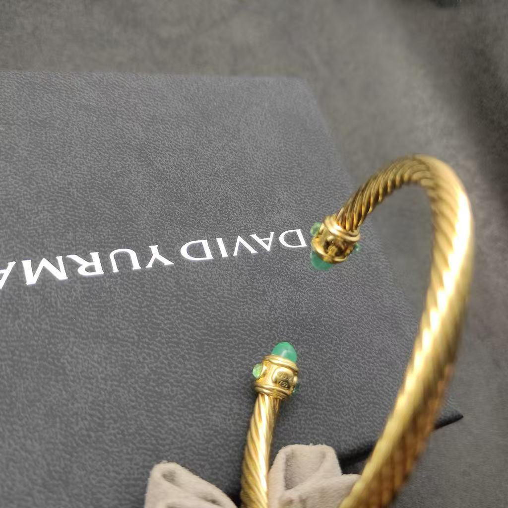 Renaissance® Classic Cable Bracelet Sterling gold with 14K Yellow Gold, green Topaz and Lapis, 5mm