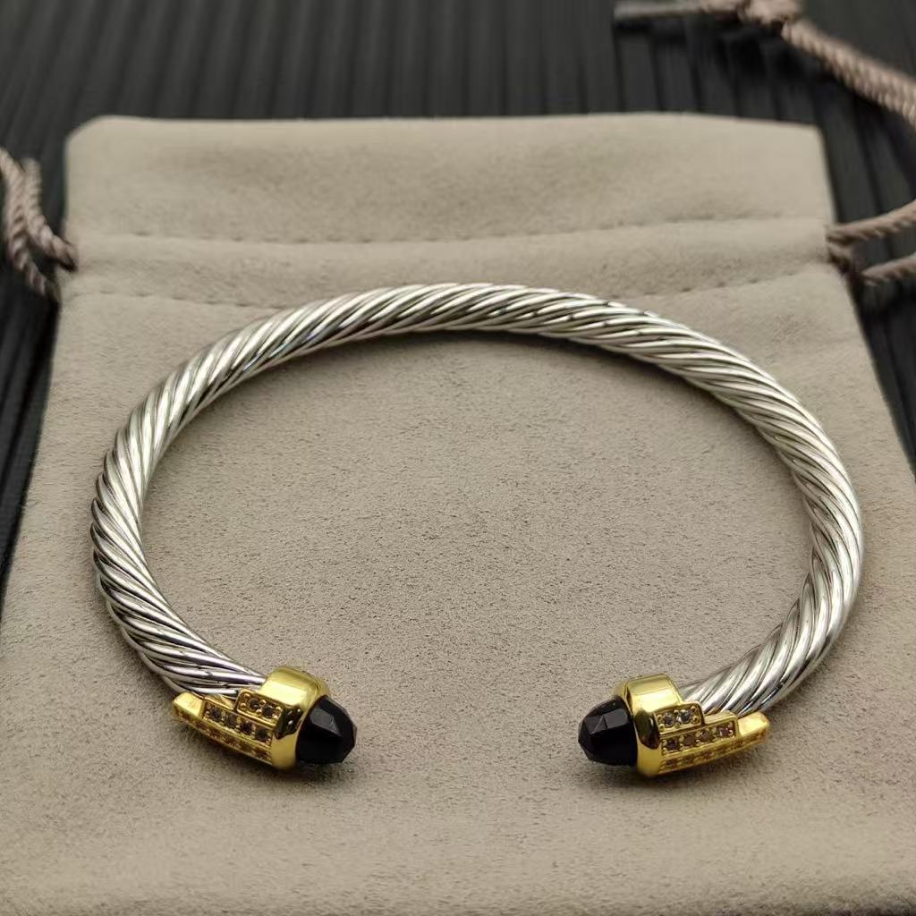 5mm Cable Bracelet with Black Onyx & Diamond Accents