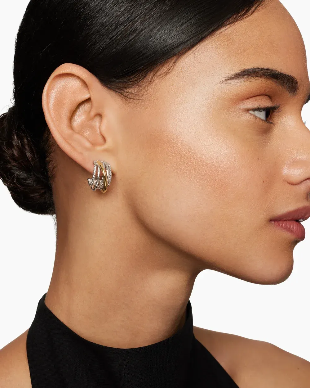 Crossover Shrimp Earrings Sterling Silver with 18K Yellow Gold