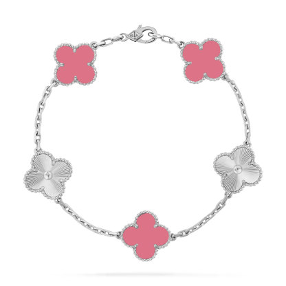 Vintage Alhambra bracelet, 5 motifs 18K white gold Agate