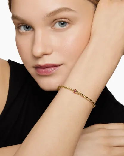 Classic Cablespira® Station Bracelet 18K Yellow Gold with Pavé Rubies, 3mm