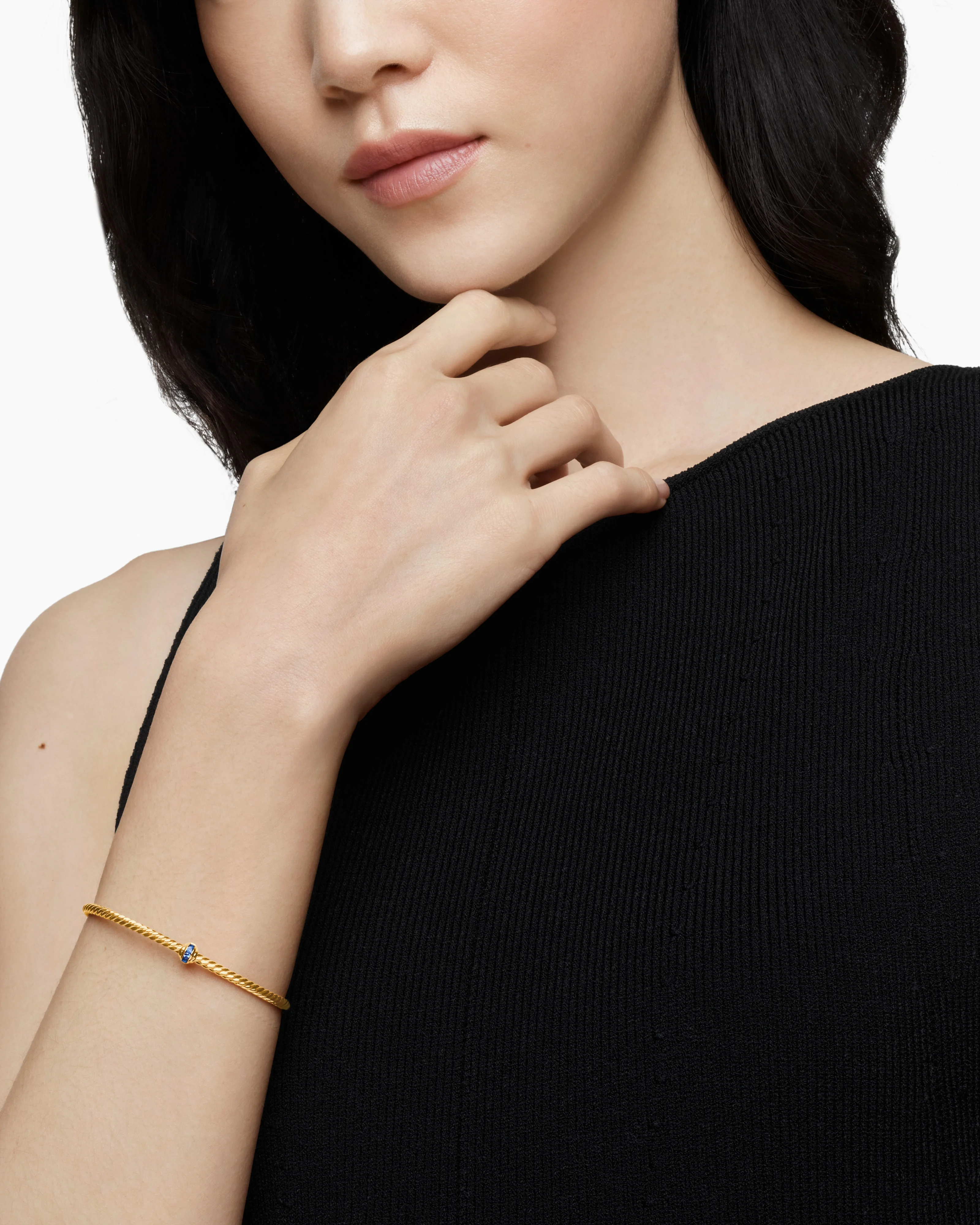 Classic Cablespira® Station Bracelet 18K Yellow Gold with Pavé Blue Sapphires, 3mm