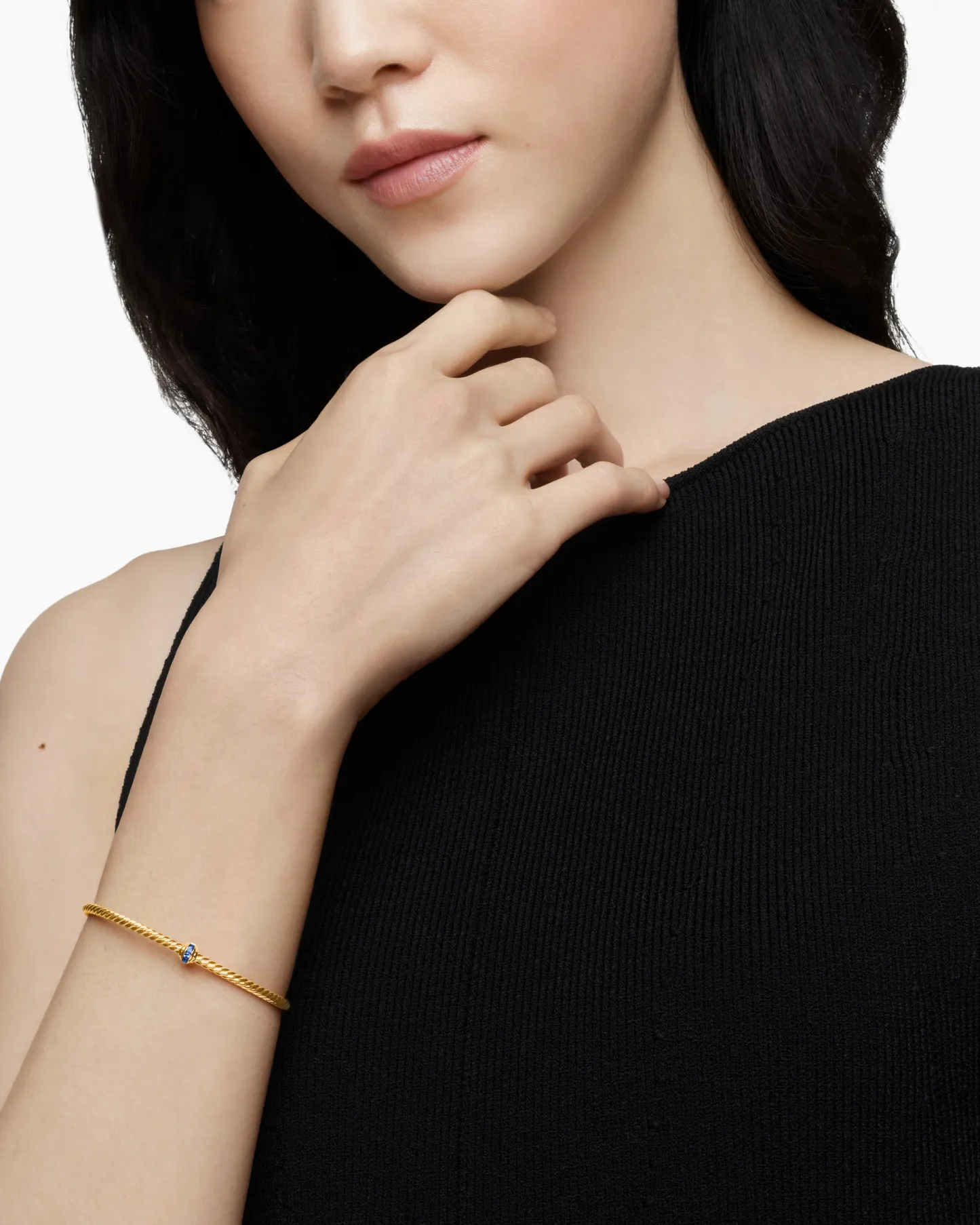 Classic Cablespira® Station Bracelet 18K Yellow Gold with Pavé Blue Sapphires, 3mm