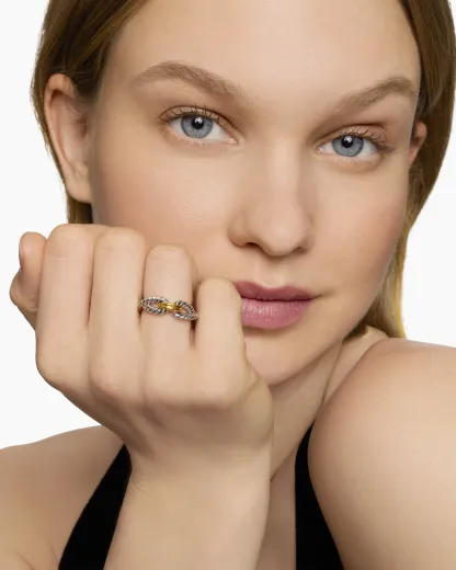 Cable Loop Band Ring Sterling Silver with 18K Yellow Gold