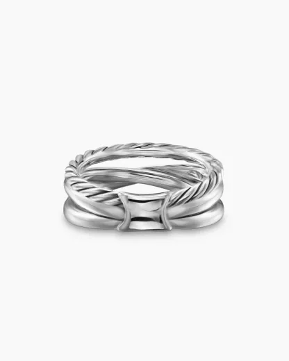 Crossover Three Row Ring Sterling Silver with 18K Yellow Gold and Diamonds