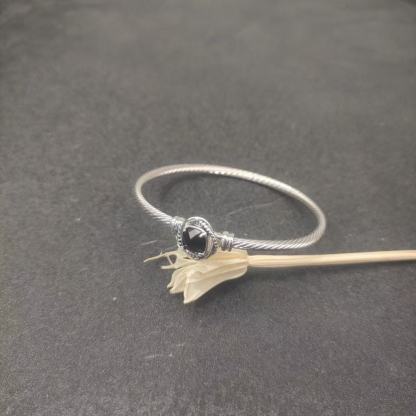 Cable Classics Bracelet, Black Onyx and Bead Detail, Sterling Silver, 3mm