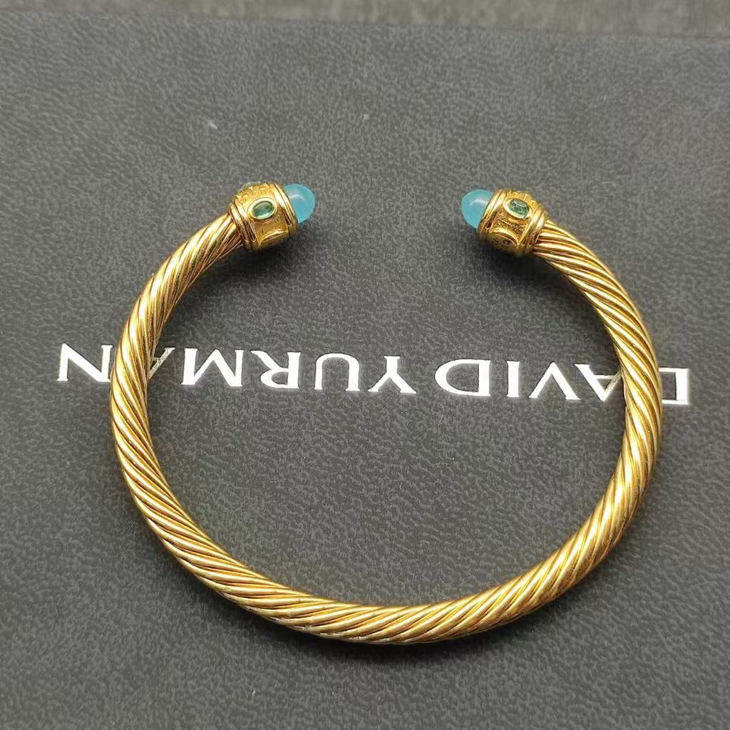 Renaissance® Classic Cable Bracelet Sterling gold with 14K Yellow Gold, blue Topaz and Lapis, 5mm