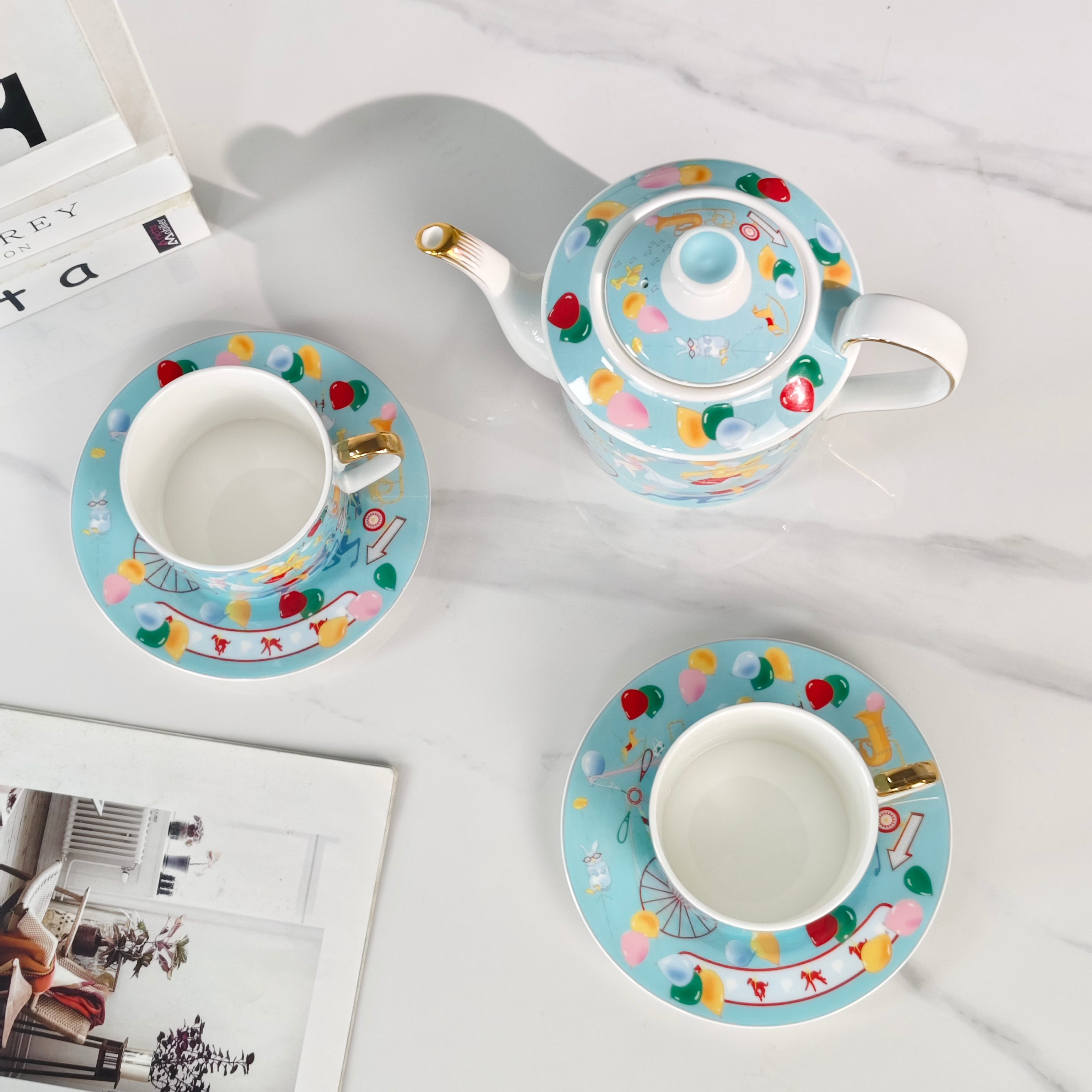 Hethtrmès 🔥 New Arrival: "Astronaut" Blue 5-Piece Bone China Dinnerware Set