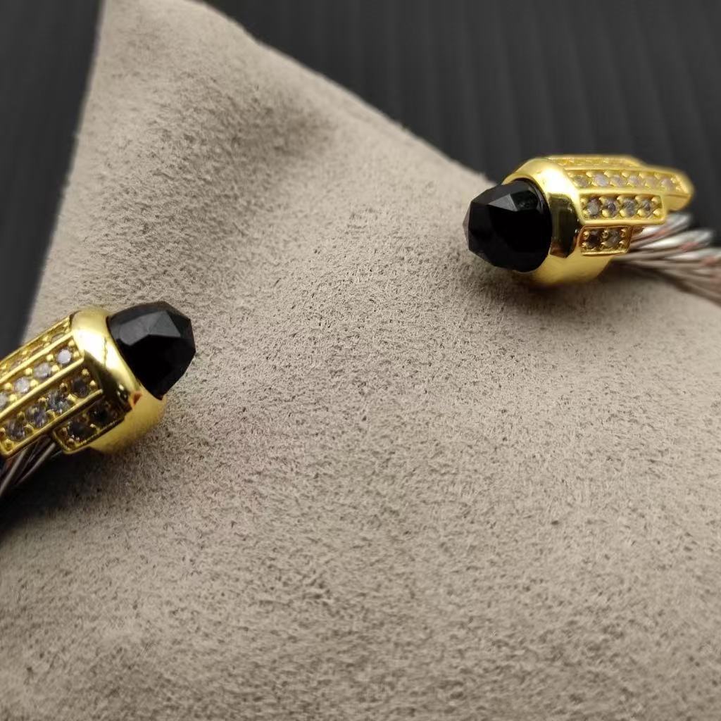 5mm Cable Bracelet with Black Onyx & Diamond Accents