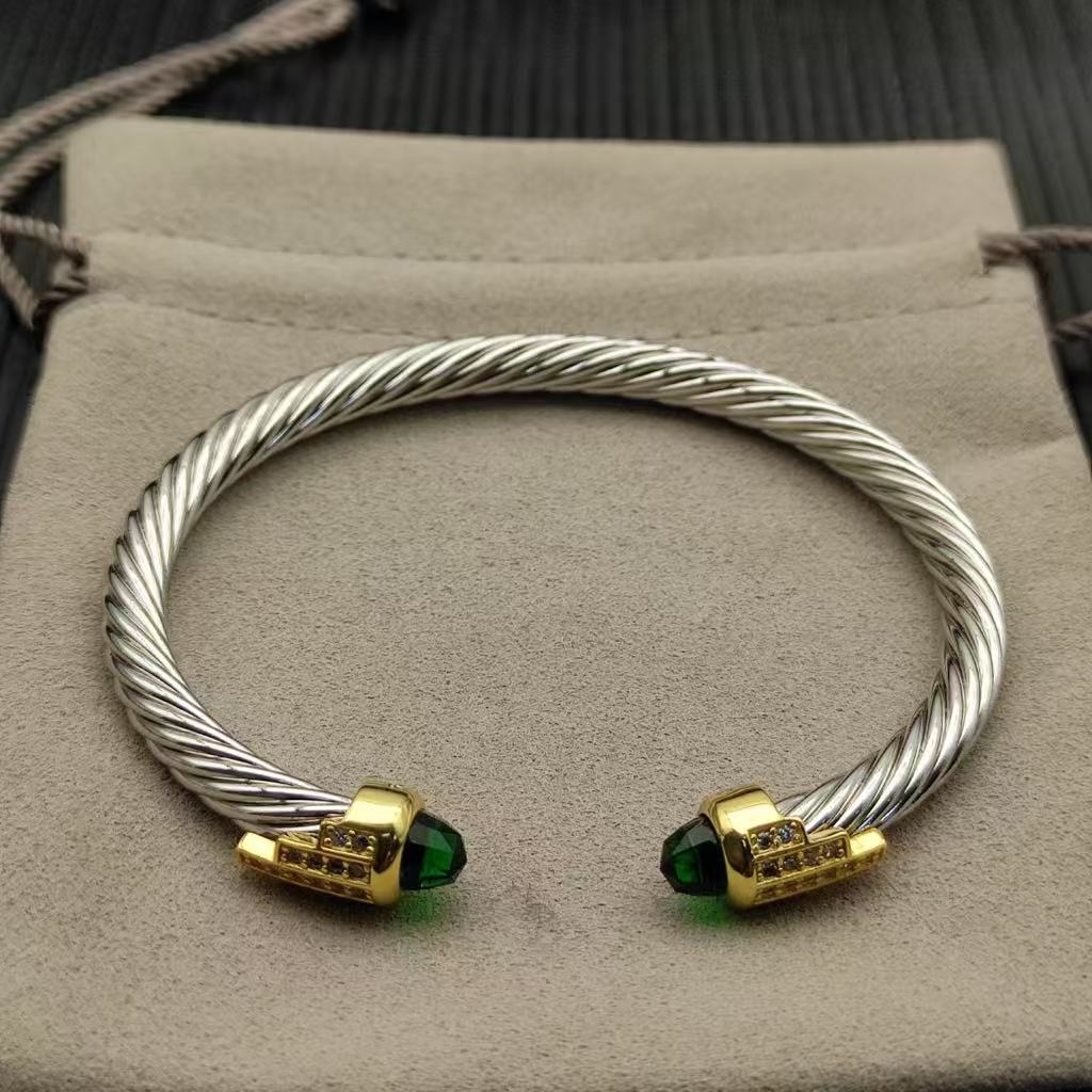 5mm Cable Bracelet with Dark Peridot & Diamond Accents