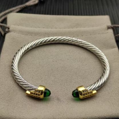 5mm Cable Bracelet with Dark Peridot & Diamond Accents