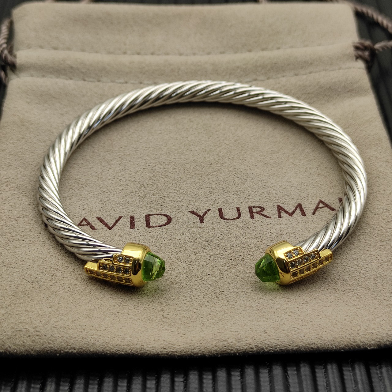 5mm Cable Bracelet with Light Green Topaz & Diamond Accents