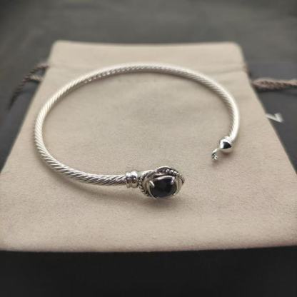 Cable Classics Bracelet, Black Onyx and Bead Detail, Sterling Silver, 3mm