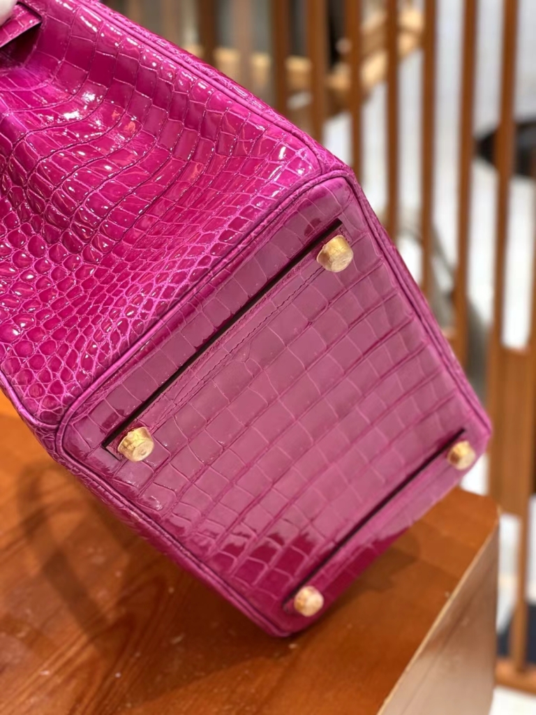 Birkin 5J Fushsia 30CM Full handmade Porosus Gold Hardware