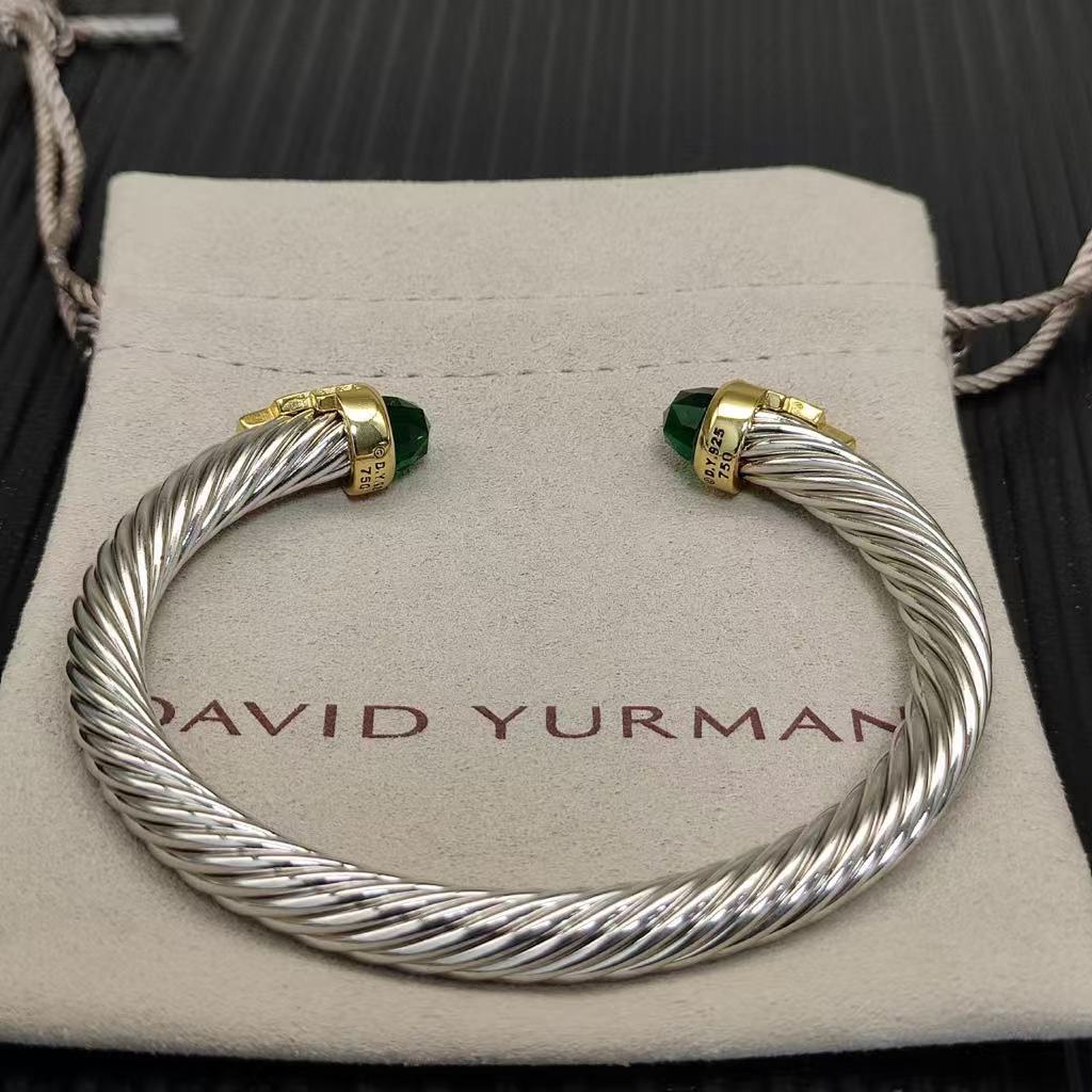 7mm Cable Bracelet with Peridot & Diamond Accents – Gold Cap