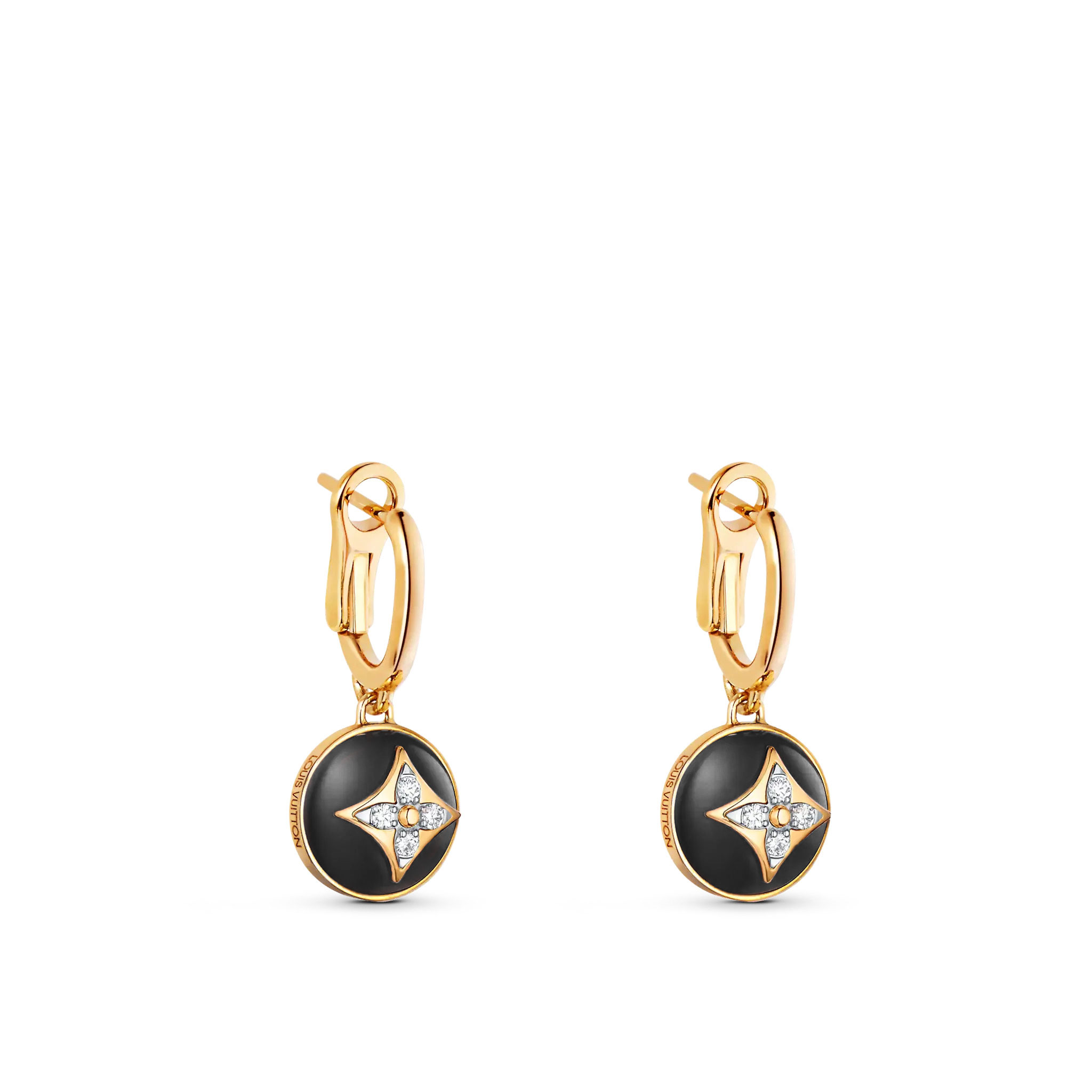 B Blossom Earrings, Yellow Gold, White Gold, Onyx And Diamonds