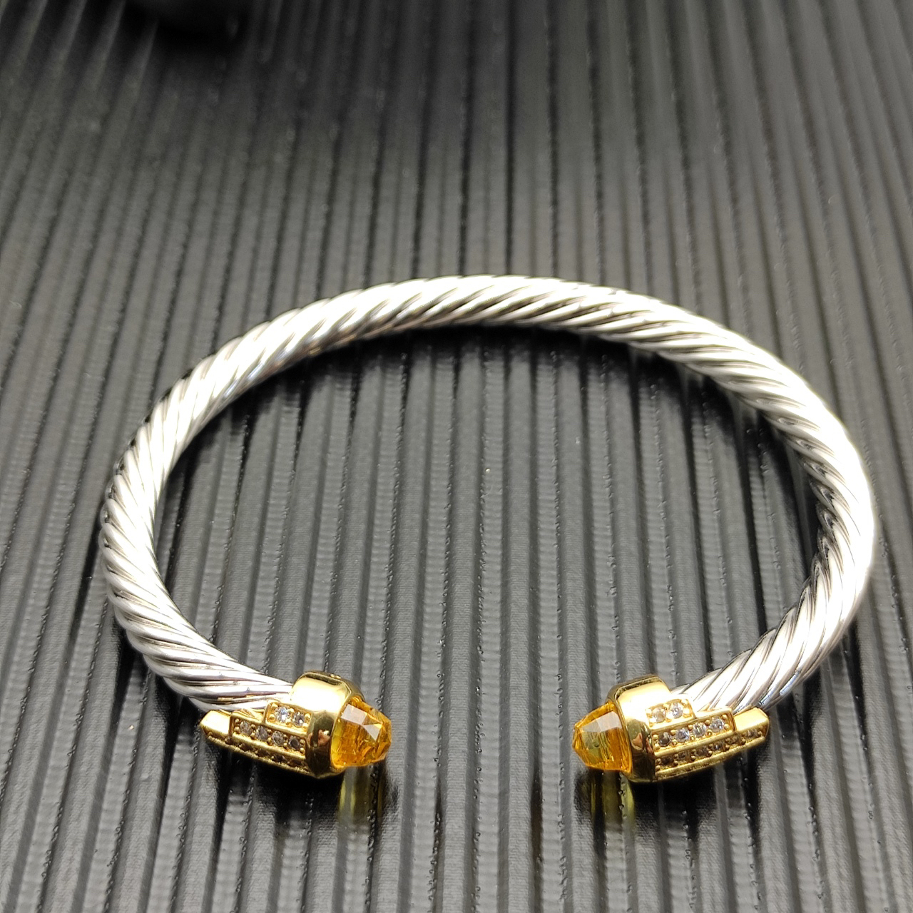 5mm Cable Bracelet with Yellow Topaz & Diamond Accents