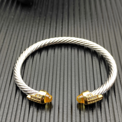 5mm Cable Bracelet with Yellow Topaz & Diamond Accents