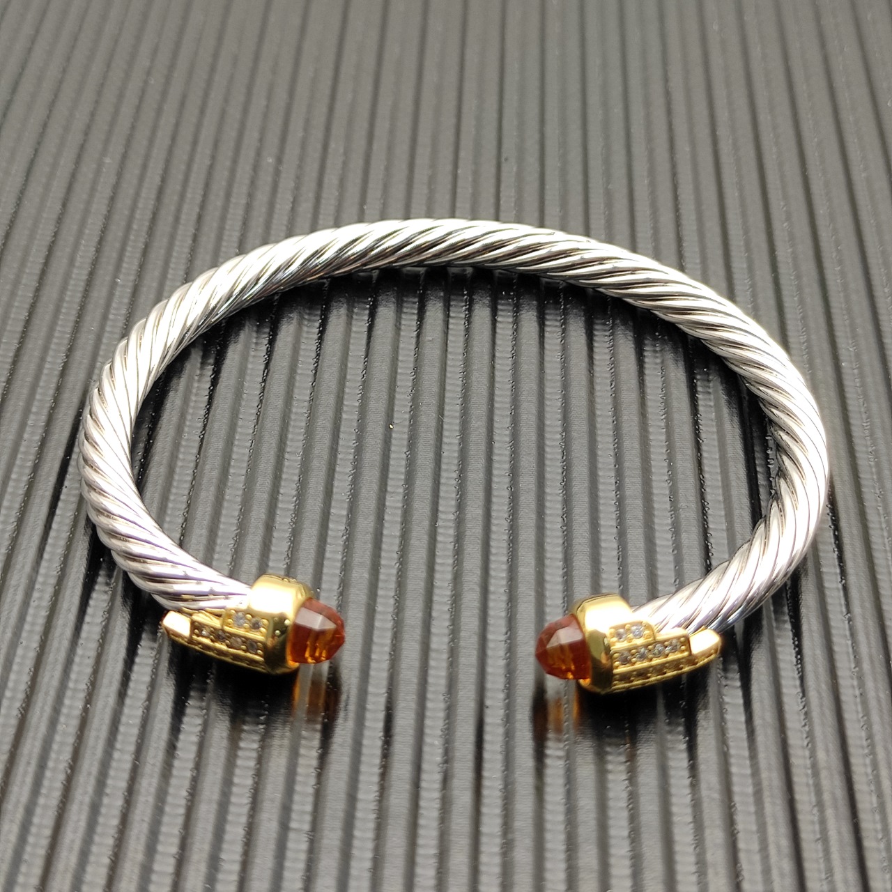 5mm Cable Bracelet with Champagne Topaz & Diamond Accents