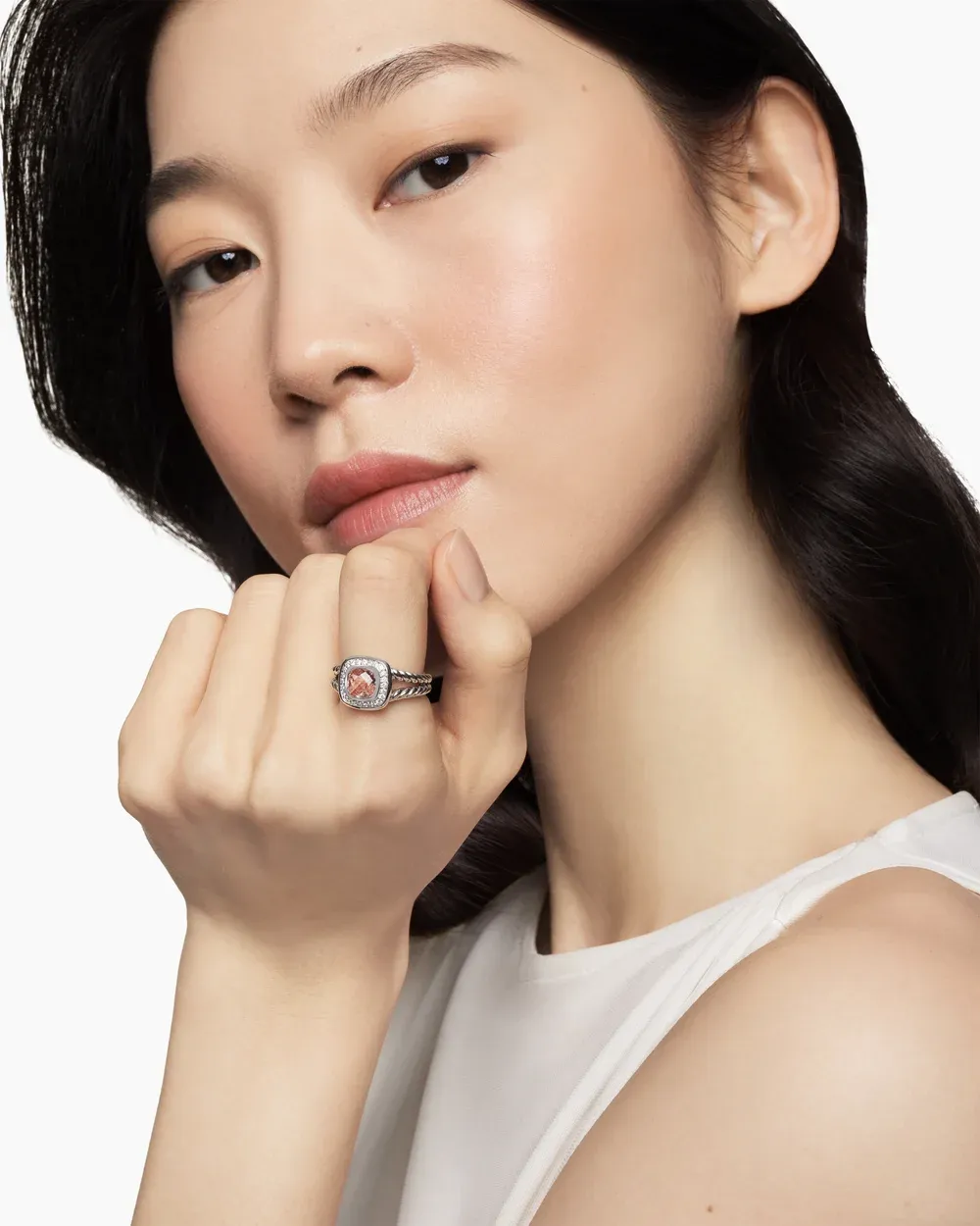 Petite Albion® Ring Sterling Silver with Morganite and Diamonds