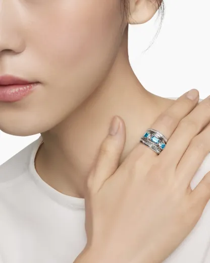 Stax Five Row Ring Sterling Silver with Hampton Blue Topaz and Diamonds