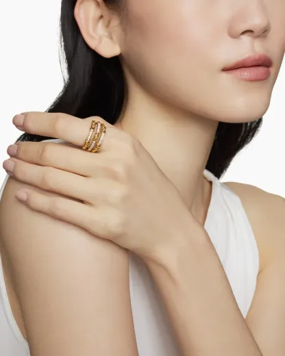 Petite Helena Wrap Three Row Ring 18K Yellow Gold with Diamonds,