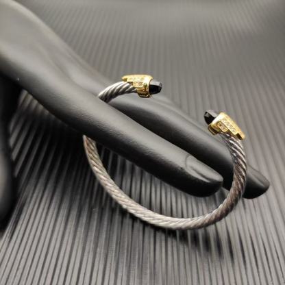 5mm Cable Bracelet with Black Onyx & Diamond Accents